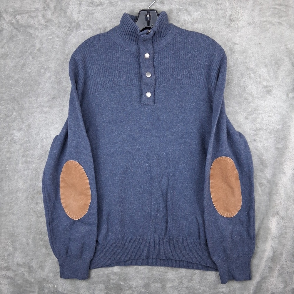 VTG Viyella Mens Sweater Large Blue Heather Merino Wool Elbow Patches 356670